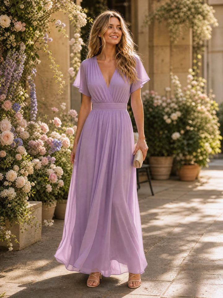 Elegantes Maxi-Hochzeitsgastkleid in Pastell