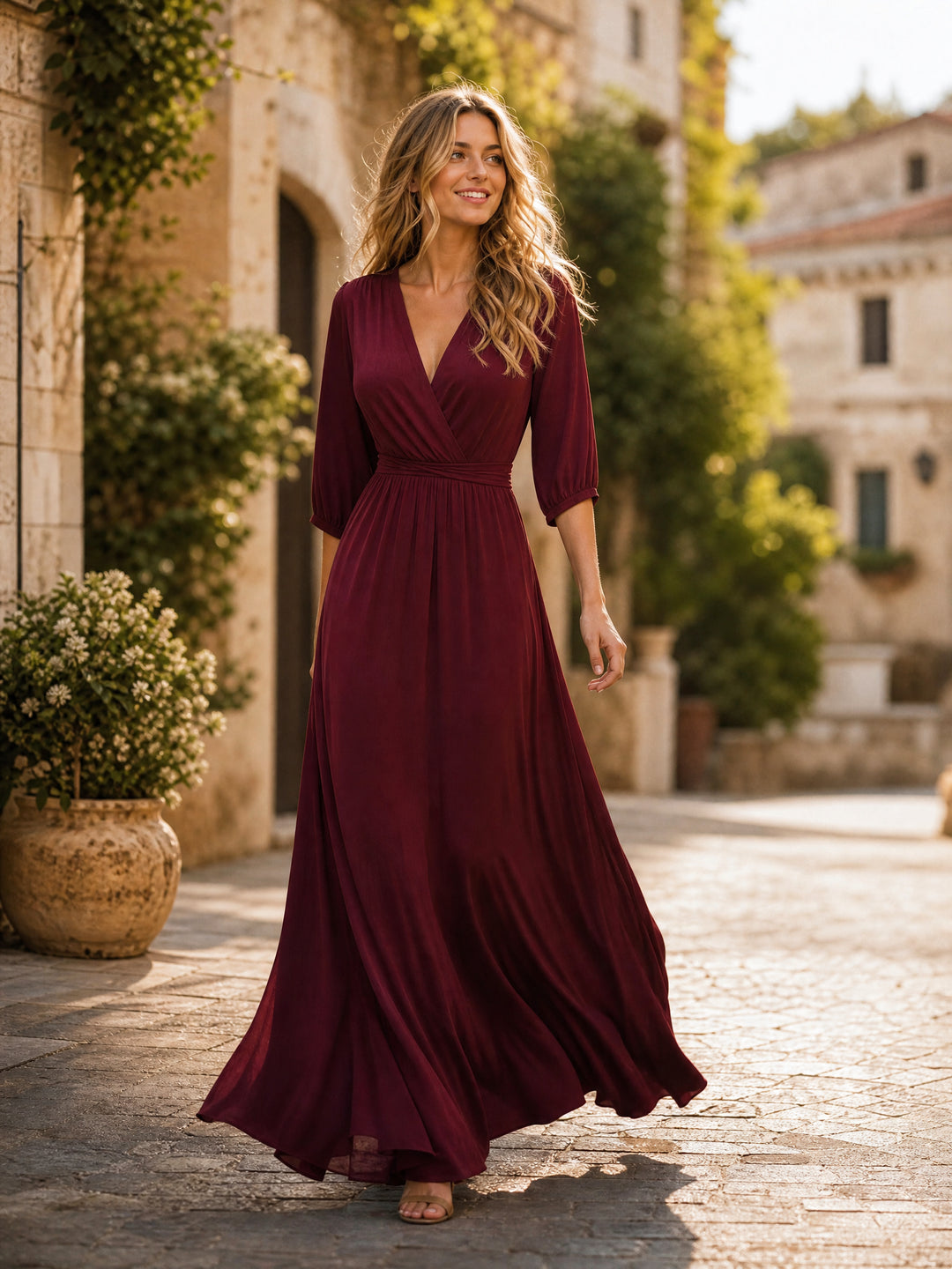 Romantisches Maxi-Abendkleid mit V-Ausschnitt
